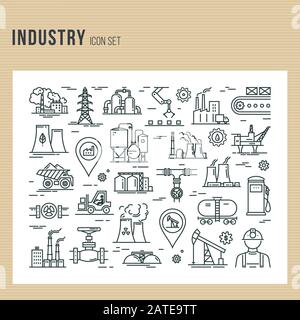 An industrial seamless background for booklets or a site consisting of linear icons. Stock Vector