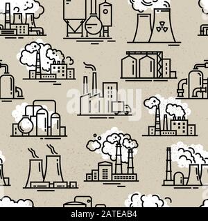 An industrial seamless background for booklets or a site consisting of linear icons. Stock Vector