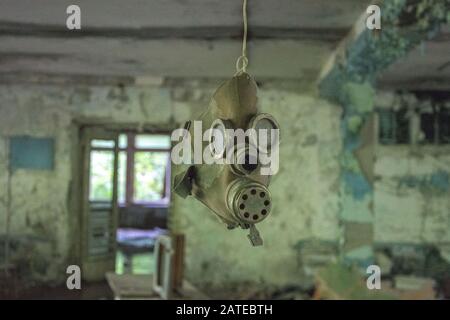 UKRAINE. Chernobyl Exclusion Zone. Infected radiation masks. Stock Photo