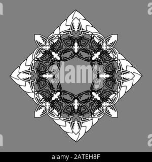 Black and white celtic or scandinavian mandala on grey background Stock Vector
