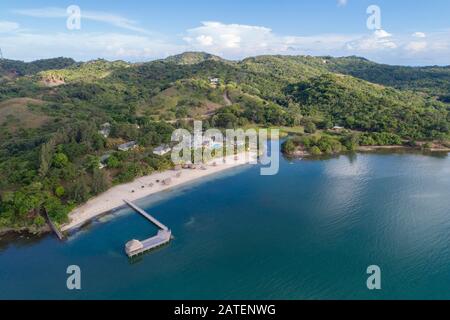 Aerial View of Turquoise Bay, Roatan, Honduras, Caribbean Sea Stock Photo