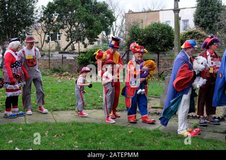 All Saints Church, Haggerston, London, UK. 2nd February 2020. The annual Clowns Church Service in London to commemorate Joseph Grimaldi the father of the modern clown. Credit: Matthew Chattle/Alamy Live News