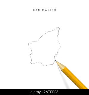 San Marino sketch scribble map drawn on checkered school notebook paper ...