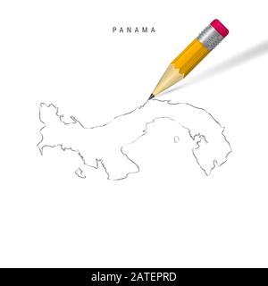 Panama Blank Map Isolated on White - Panama Sketch Outline Map Isolated On White Background Empty Hand Drawn Map Of Panama Realistic 3d Pencil With Soft Shadow 2ateprd 