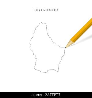 Luxembourg sketch outline map isolated on white background. Empty hand drawn map of Luxembourg. Realistic 3D pencil with soft shadow. Stock Photo