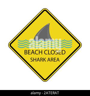 Danger Shark Zone. Beware of Sharks. Yellow Square Warning Sign. Dangerous Sea Life. Swim at Own Risk Stock Photo
