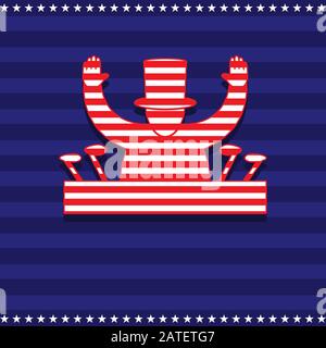 President s Day illustration, vector flat silhouette, logo for design, label, flag, star, red, blue, white Stock Vector