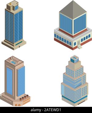 Vector isometric icon or infographic elements representing low poly town apartment building Stock Vector