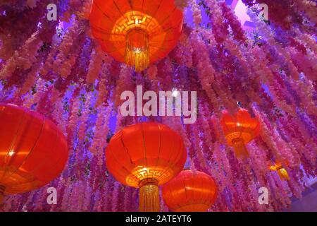 The Peninsula Hotel with Lunar New Year Holiday Decorations, NYC Stock Photo