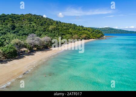 Aerial View from Plage de N‘Gouja, Beach of NGouja, Plage de N Gouja, Kani-Keli, Mayotte, Indian Ocean Stock Photo