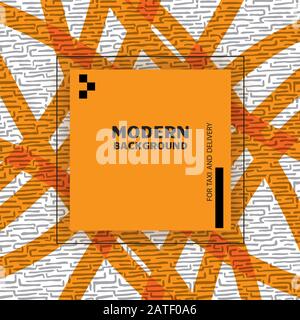 Abstract geometric banner. Orange square on the sketchy line pathes and terrain texture. May use for taxi, delivery advertising Stock Vector