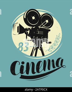 Design vintage movie tickets. Retro cinema. Vintage movie camera and film  reel, vector logos. Stock Vector