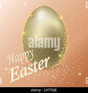 Golden Easter egg, sparkling background .Happy Easter text. Vector. Stock Vector
