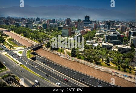 SANTIAGO, CHILE 15 JANUARY 2016 - Modern apartment buildings near Mapocho river in Santiago Stock Photo