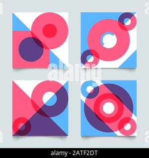 Set of geometric abstract patterns in bauhause style, modern shapes vector backgrounds Stock Vector