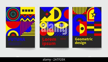 Cool geometric backgrounds for posters, flyers, brochures. Minimal covers design. Vector illustration in bauhause style Stock Vector