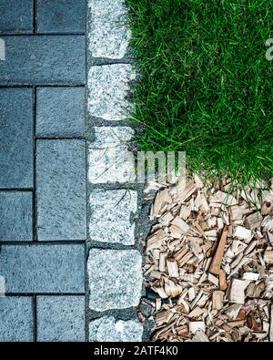 Cobblestone and grass view from above 2 Stock Photo