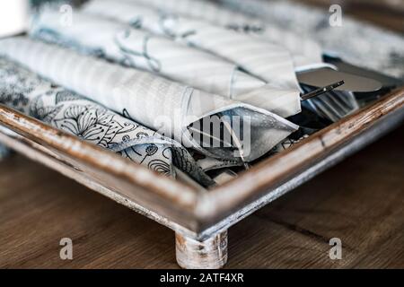knife and fork ready to serv in tissue Stock Photo