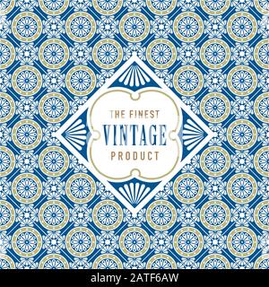 Vintage label on seamless vintage background texture pattern Stock Vector