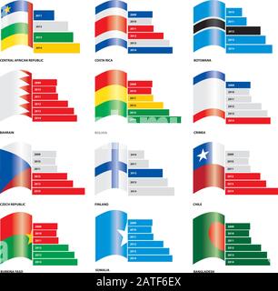 Infographic Vector Editable Flag Bar Graphs - Set 4 Stock Vector