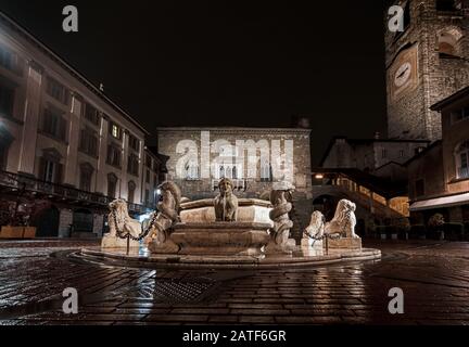 View of the city hall on the main square in Bergamo - Italy Stock Photo