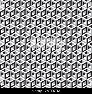 Seamless Abstract Geometric Cubes Optical Illusion Pattern. Black and White. Stock Vector