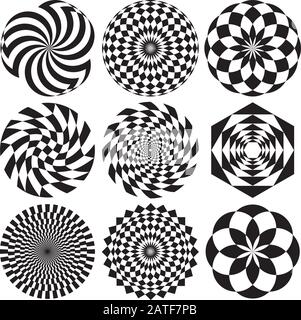 Collection of Optical Art designs for logos, backgrounds and other applications. Stock Vector