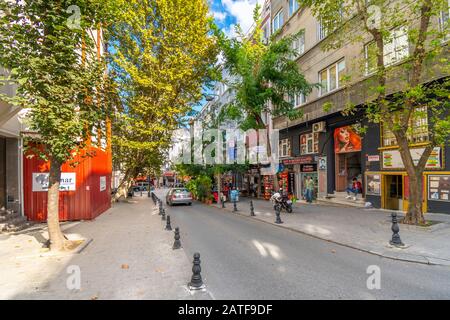 al colorful street of shops in the Sultanahmet district near Eminonu Market in Istanbul, Turkey. Stock Photo