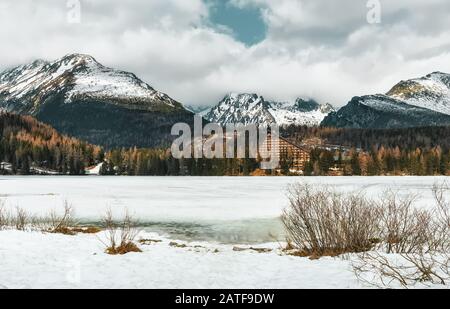 Mountain glacial lake in High Tatras- Strbske Pleso - Slovakia Stock Photo