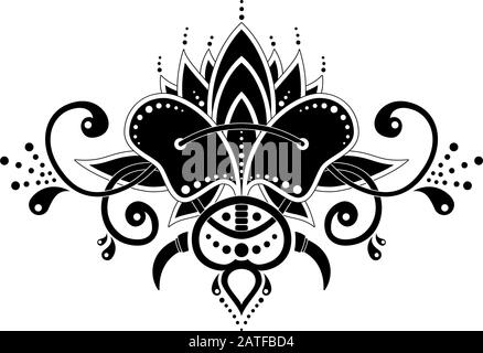 Mehndi organic motif pattern for Henna drawing and tattoo isolated in white background. Decoration in ethnic oriental Indian style. Drawing for tattoo Stock Vector