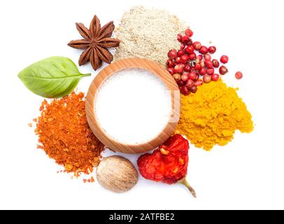 Various spices isolated on white background Stock Photo