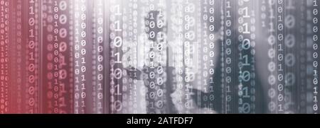 Digital Binare Code on Data Center Background. Technology Panoramic Wallpaper for your Business Stock Photo