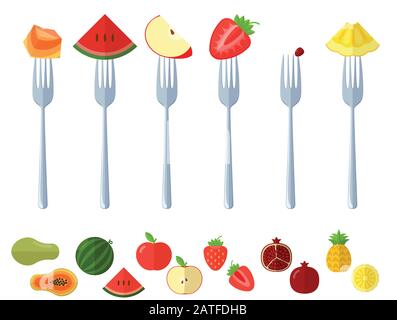 fresh juisy raw fruits on the forks Stock Vector