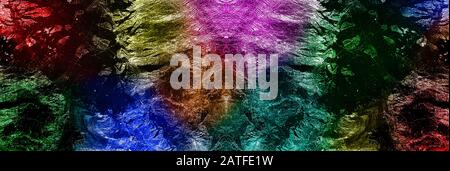 abstract multi colored liquid metal, panoramic image, rainbow background photo Stock Photo