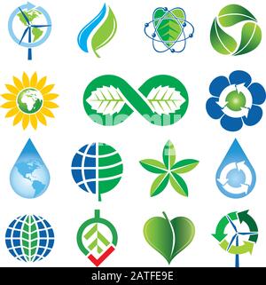 Set of Green Environmental Concept Icons Stock Vector