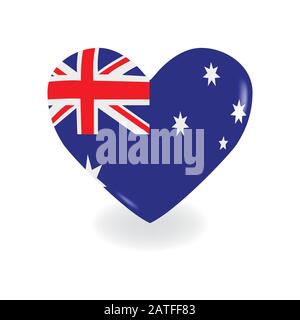 Heart with Australia flag on a white background casts a shadow, vector Stock Vector