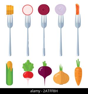fresh juisy vegetables on forks Stock Vector