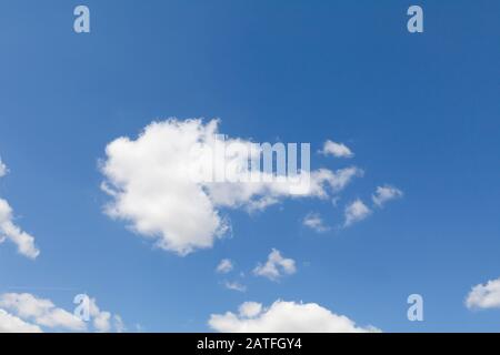 Fluffy floating white cloud on a natural blue sky background Stock Photo