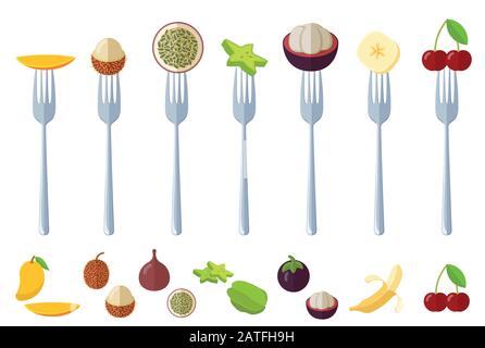 fresh juisy raw fruits on the forks Stock Vector