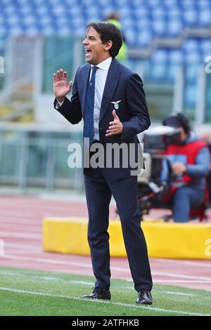 Lazio head coach Simone Inzaghi reacts during the Italian championship Serie A football match between SS Lazio and Spal 2013 on February 02, 2020 at Stadio Olimpico in Rome, Italy - Photo Federico Proietti/ESPA-Images Stock Photo