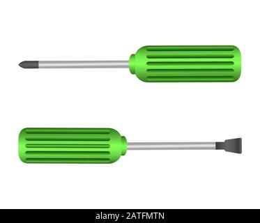 Different types of screwdrivers set on white background. Isolated realistic vector image Stock Vector