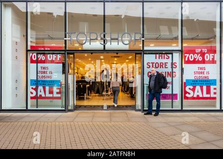 Windsor, UK - February 2 2020: The Topshop store in Windsor is having a closing down sale as the store is to close. Stock Photo