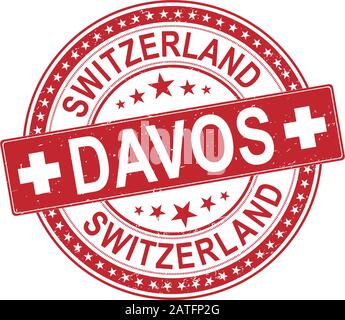 red davos city switzerland grungy rubber stamp Stock Vector