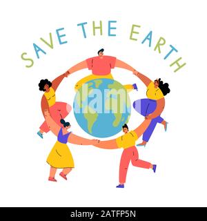 Diverse people is dancing around the Earth globe Stock Vector