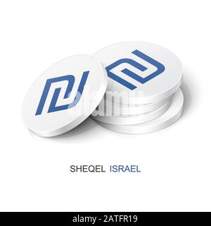 Stack of white tokens with Sheqel sign. Vector illustration Israel currency Stock Vector