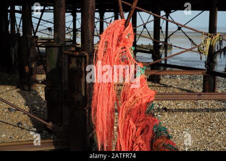Plastic waste and nylon fishing netting collected from beach Porthllisky,  St Davids, Pembrokeshire, West Wales Stock Photo - Alamy