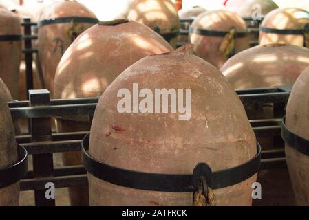 Containers for pisco brewing closeup in a winery distillery in Ica Stock Photo