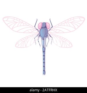Purple dragonfly with big yellow eyes flat vector illustration isolated on white background Stock Vector