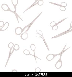 Seamless pattern of silver colored scissors flat vector illustration on white background Stock Vector