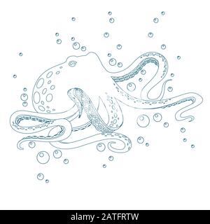 Octopus with air bubbles for coloring book outline design flat vector illustration on white background Stock Vector